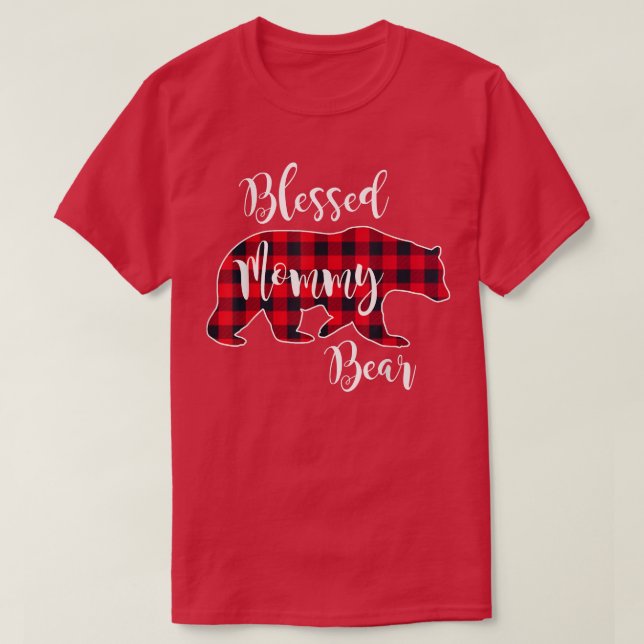 Camiseta Blessed Mommy Bear Buffalo Check Plaid Pattern Mam (Frente do Design)
