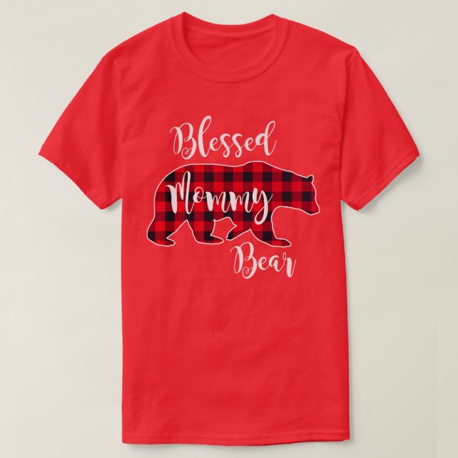 Camiseta Blessed Mommy Bear Buffalo Check Plaid Pattern Mam (Frente do Design)