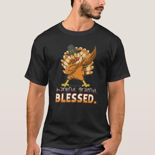Camiseta Blessed Thankful Dab Dabbing Turkey Thanksgiving   (Frente)
