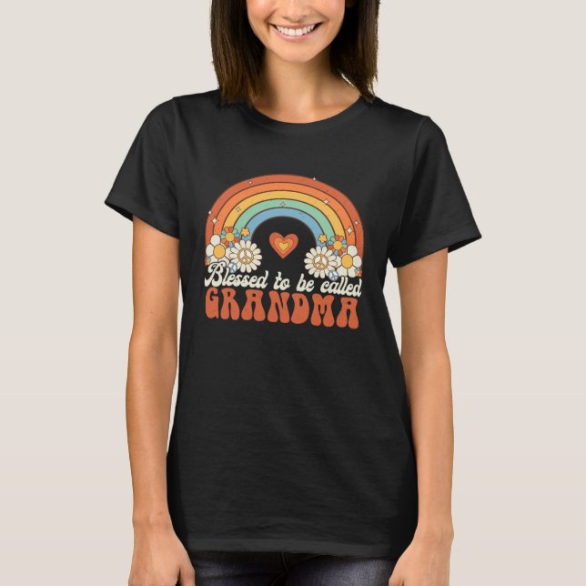 Camiseta Blessed To Be Called Grandma Groovy Rainbow Mother (Frente)