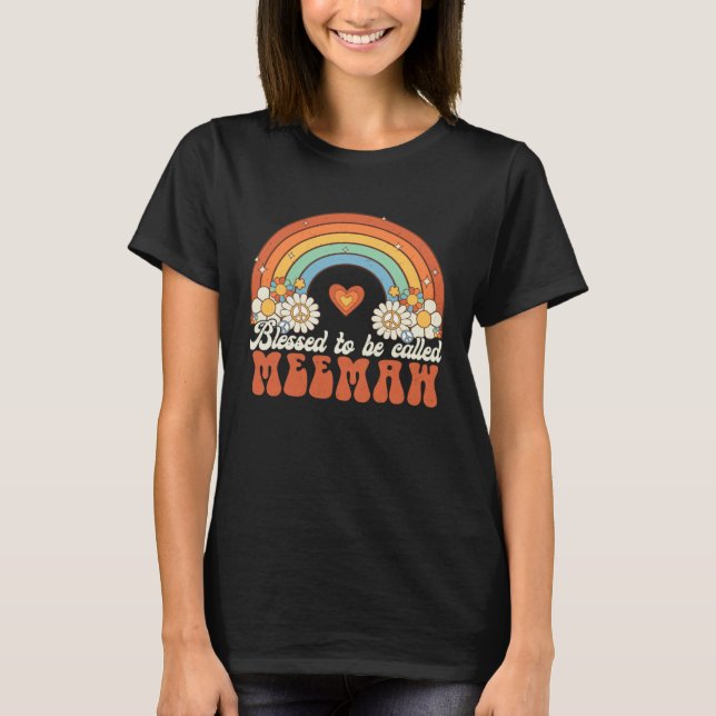 Camiseta Blessed To Be Called Meemaw Groovy Rainbow Mothers (Frente)