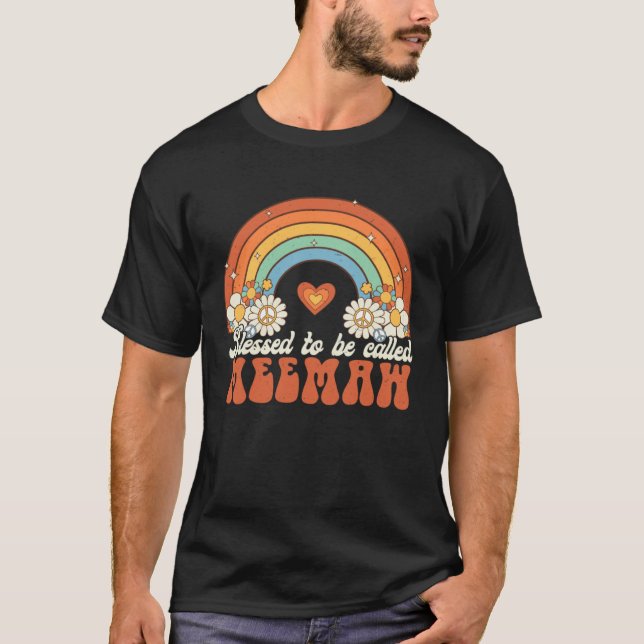Camiseta Blessed To Be Called Meemaw Groovy Rainbow Mothers (Frente)