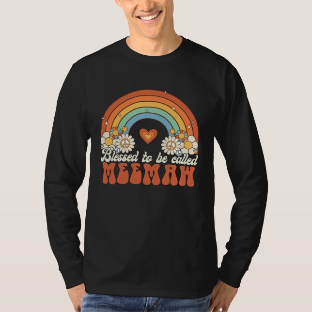 Camiseta Blessed To Be Called Meemaw Groovy Rainbow Mothers (Frente)