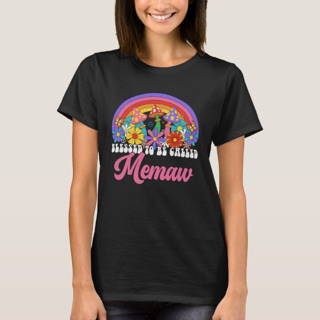 Camiseta Blessed To Be Called Memaw Rainbow Groovy Hippie F (Frente)