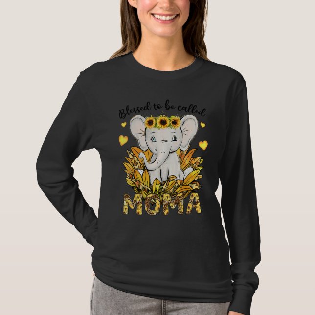 Camiseta Blessed To Be Called Moma Sunflower Elephant Mothe (Frente)