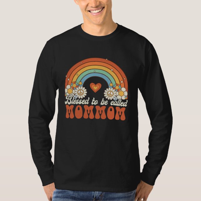 Camiseta Blessed To Be Called Mommom Groovy Rainbow Mothers (Frente)