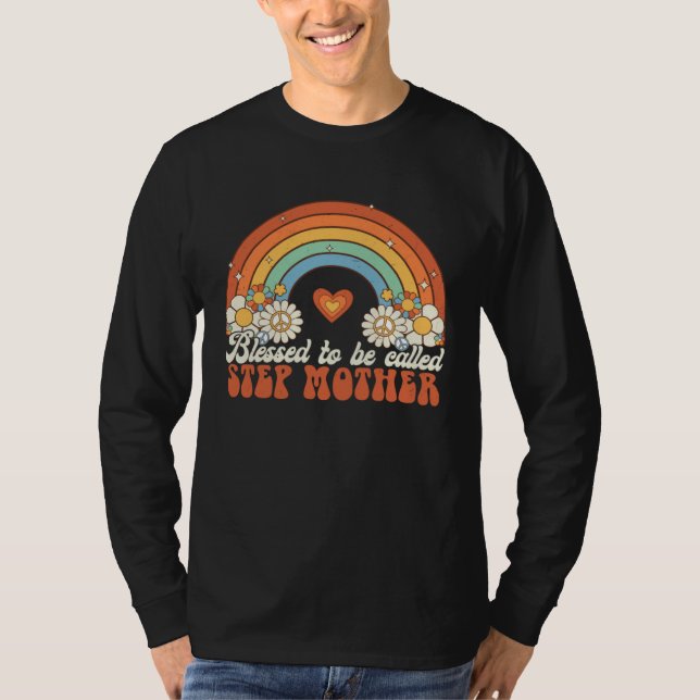 Camiseta Blessed To Be Called Stepmother Groovy Rainbow Mot (Frente)