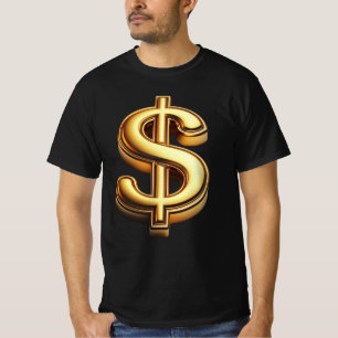 Camiseta Bling de Sinal de Dólar Preto e Dourado