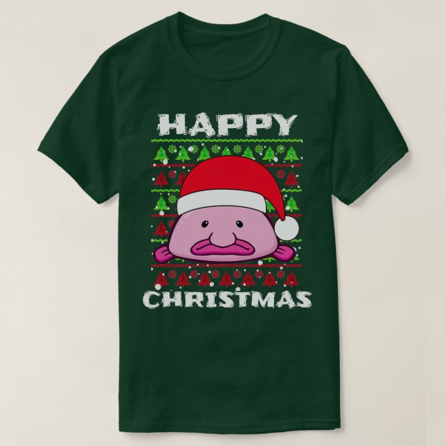 Camiseta Blob Fish Feliz Natal Festivo Santa Hat B (Frente do Design)