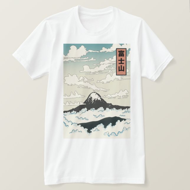 Camiseta Bloco de arte do Monte Fuji Japão. (Frente do Design)