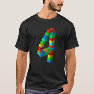 Camiseta Bloco de Cute Edifício 4º Aniversário 4 Anos Rapaz