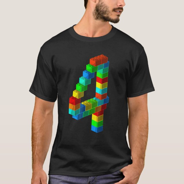 Camiseta Bloco de Cute Edifício 4º Aniversário 4 Anos Rapaz (Frente)