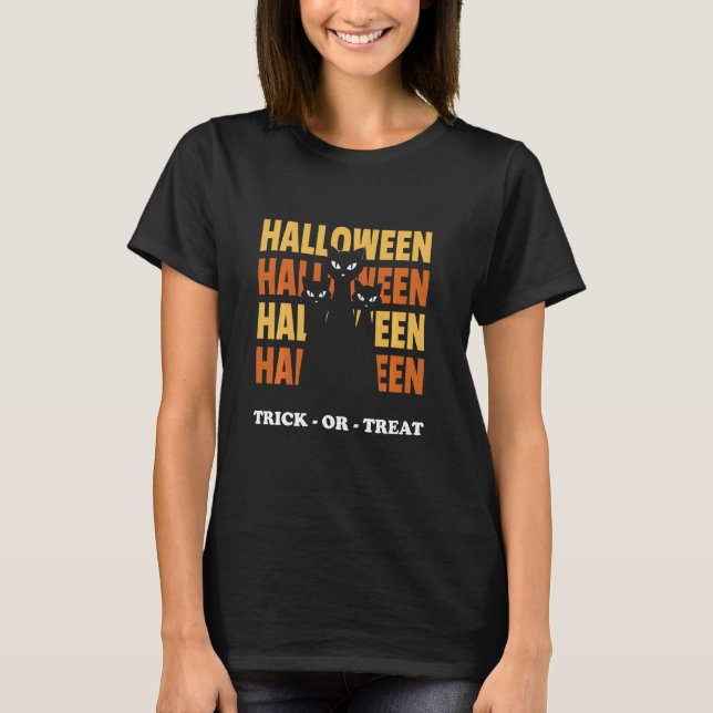 Camiseta Bloco de Texto Halloween Trick Ou Tratar Silhueta  (Frente)