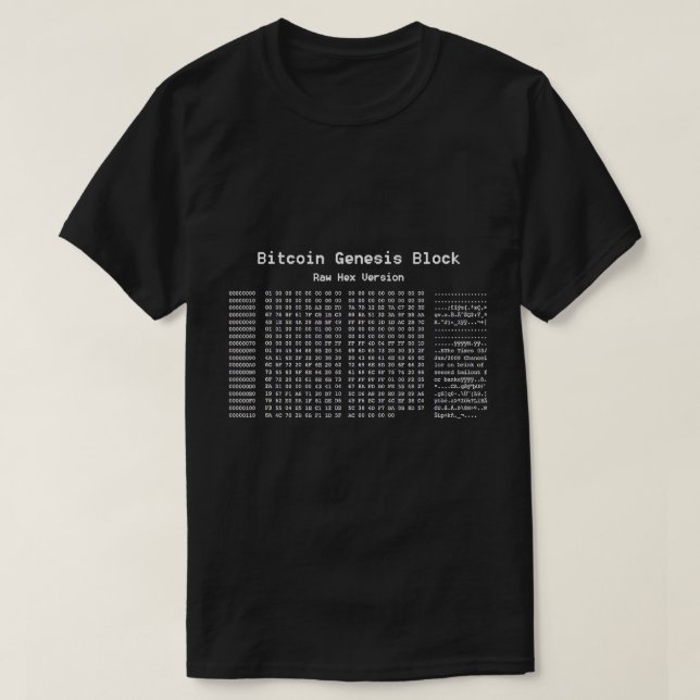 Camiseta Bloco Gênesis Bitmoeda Código hexadecimal T-Shirt (Frente do Design)
