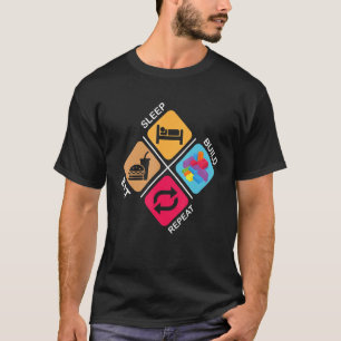 Camiseta Blocos Construindo ideias Dormindo Comer Comer Rep