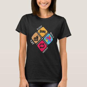 Camiseta Blocos Construindo ideias Dormindo Comer Comer Rep