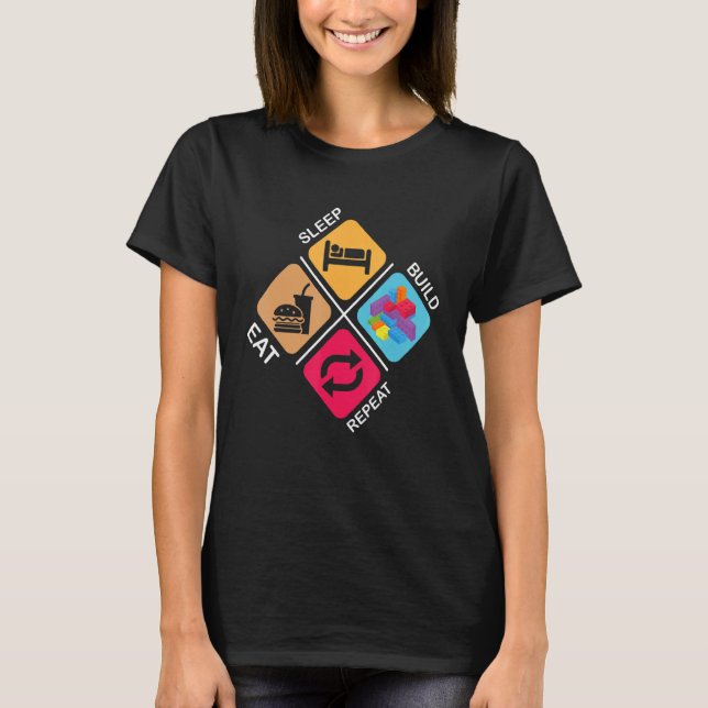 Camiseta Blocos Construindo ideias Dormindo Comer Comer Rep (Frente)
