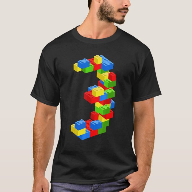 Camiseta Blocos de construção de aniversário de 3 anos lega (Frente)