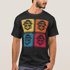 Camiseta Blocos de Cor em 4 Painéis Gato Legal Arte Pop Ret