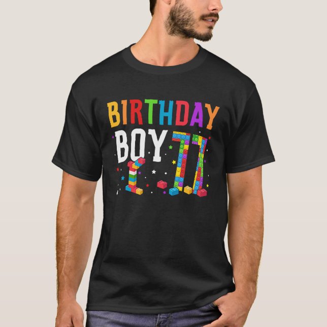Camiseta Blocos de Edifício Birthday Boy com 11 anos (Frente)