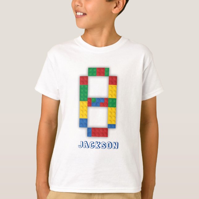 Camiseta Blocos de Edifício Bricks de Aniversário, 8 anos (Frente)