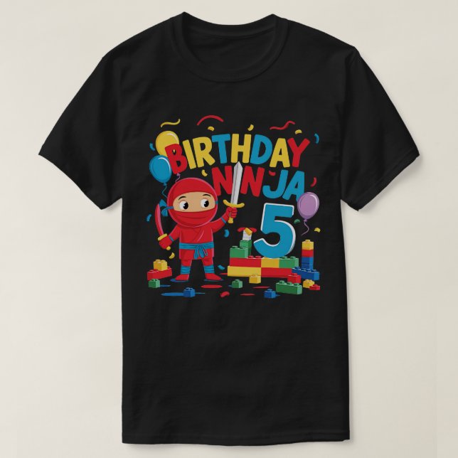 Camiseta Blocos de prédio de 5 anos Ninja 5 Birthday Gift (Frente do Design)