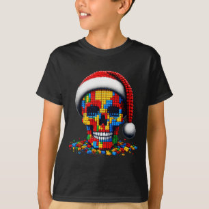 Camiseta Blocos do Chapéu do Papai Noel da Caveira de Natal