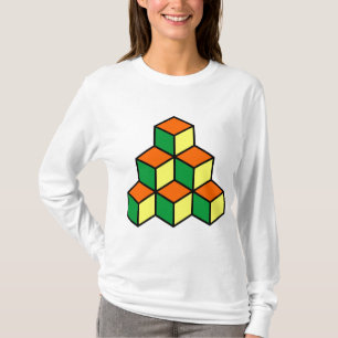 Camiseta Blocos geométricos - alaranjado e amarelo verdes