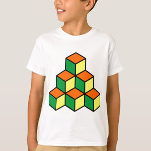 Camiseta Blocos geométricos - alaranjado e amarelo verdes