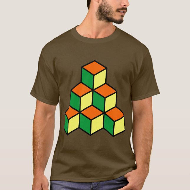 Camiseta Blocos Geométricos - Laranja Verde e Amarelo (Frente)