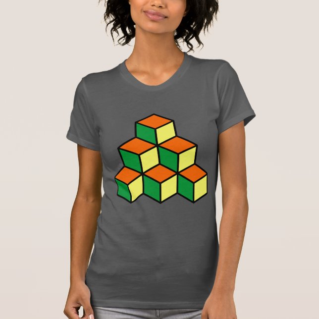Camiseta Blocos Geométricos - Laranja Verde e Amarelo (Frente)