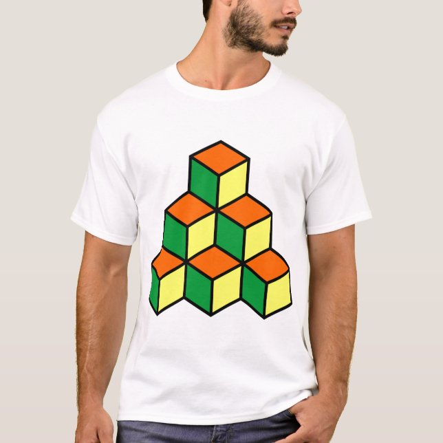 Camiseta Blocos Geométricos - Verde Laranja e Amarelo (Frente)