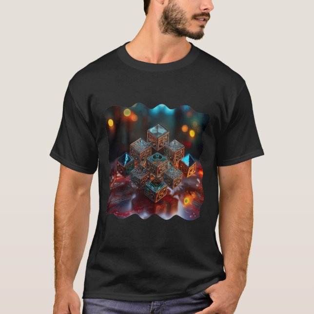 Camiseta Blocos Pequenos Com Designs Geométricos Empilhados (Frente)