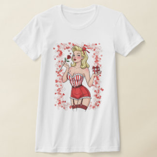 Camiseta Blonde Retro Valentine Pin-Up Girl