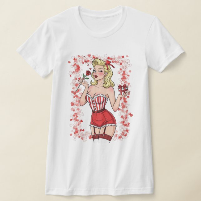 Camiseta Blonde Retro Valentine Pin-Up Girl (Postura )
