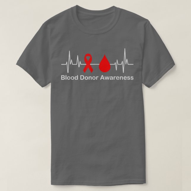 Camiseta Blood Donor Awareness Heartbeat, Red Ribbon, Donat (Frente do Design)
