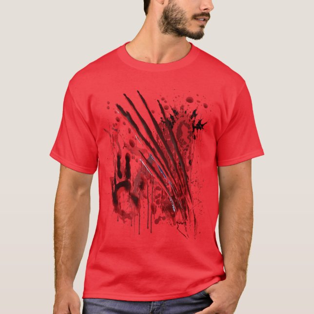 Camiseta Blood Splatter Bloody Halloween Zombie Red Hand vi (Frente)