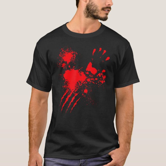 Camiseta Blood Splatter Bloody Hand Real   Halloween Costum (Frente)