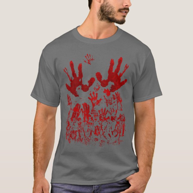 Camiseta Blood Splatter Bloody Handprint Horror Zombie frie (Frente)