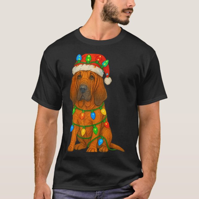Camiseta Bloodhound Christmas Lights Dog Lover Xmas Pajama  (Frente)