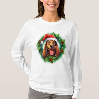 Camiseta Bloodhound Christmas Wreath