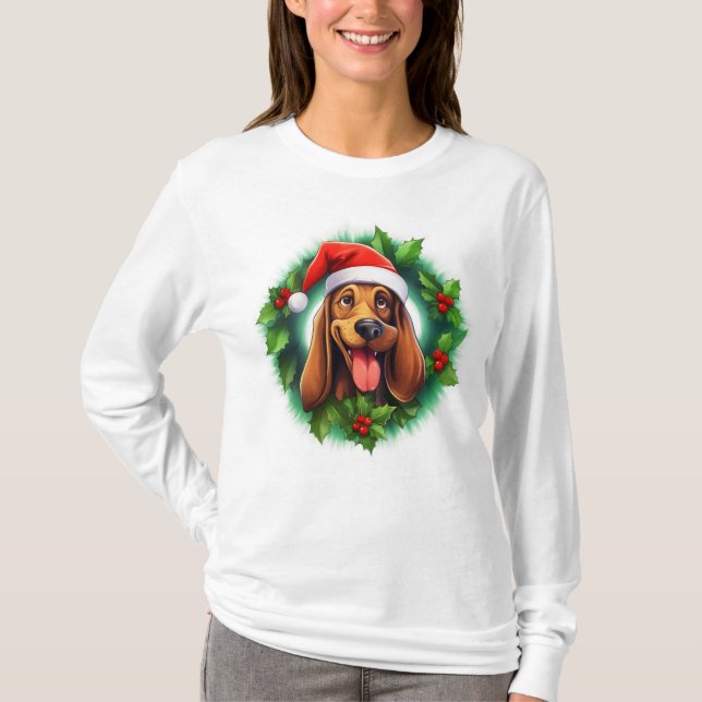 Camiseta Bloodhound Christmas Wreath (Frente)