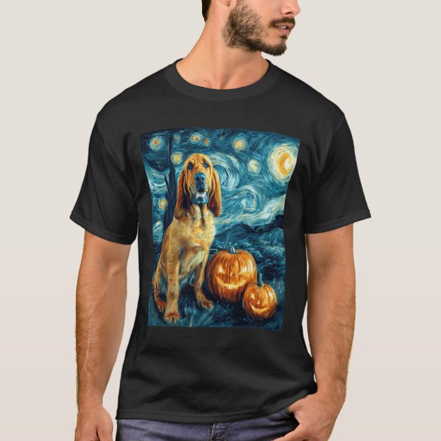Camiseta Bloodhound Cute Dog Halloween Jack O Lantern Pumpk (Frente)