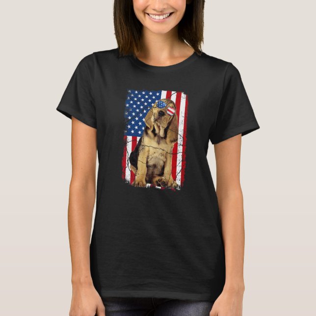 Camiseta Bloodhound Dog Usa Flag America Patriotic 4th Of J (Frente)