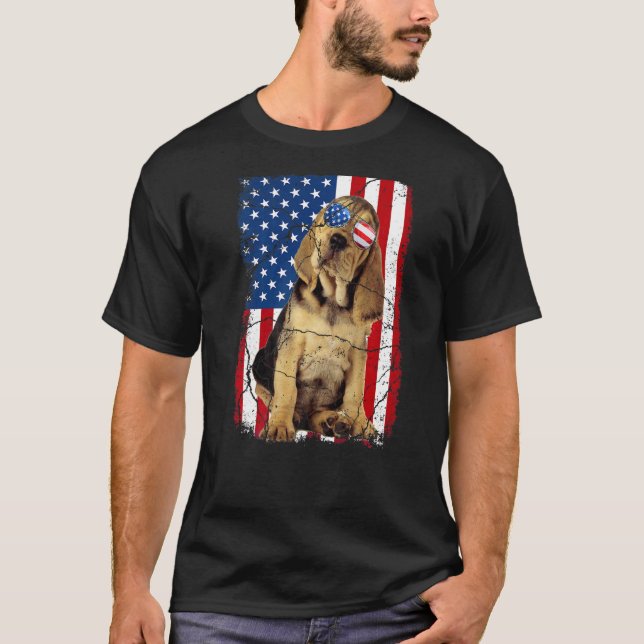Camiseta Bloodhound Dog Usa Flag America Patriotic 4th Of J (Frente)