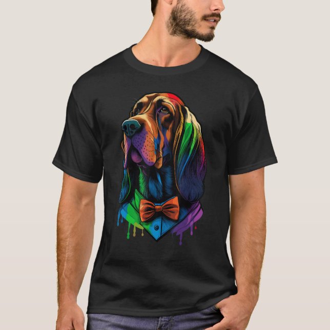 Camiseta Bloodhound Gay Pride Dog LGBT Rainbow Flag Bloodho (Frente)