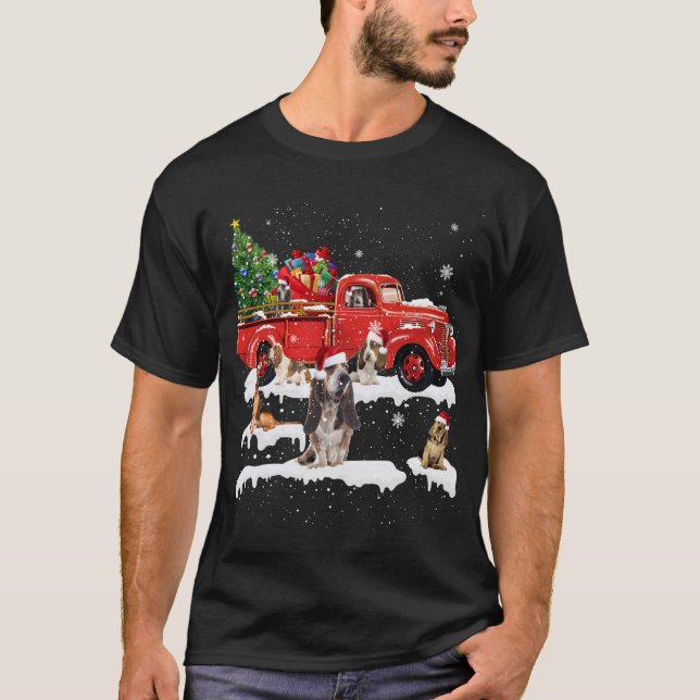 Camiseta Bloodhound Riding Red Truck Feliz Natal X mas (Frente)