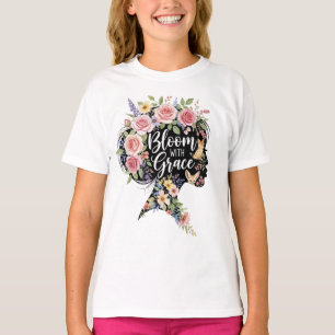 Camiseta Bloom com a Grace Elegante Arte Inspiracional Flor