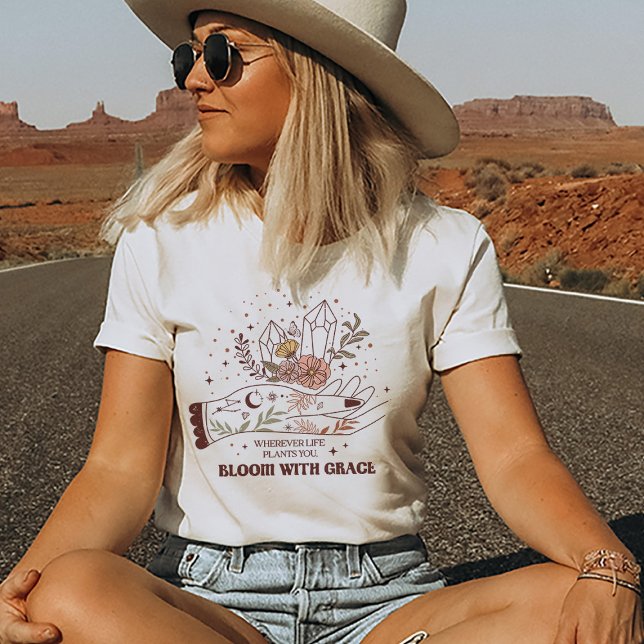 Camiseta Bloom com Graça - Citação Motivacional Floral (Inspirational Quote T-shirt)