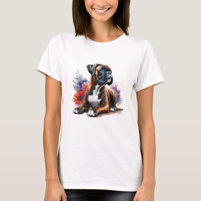 Camiseta Blooming Boxer Dog Art – Floral Pet Lover Design (Frente)